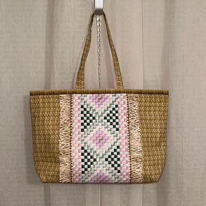 Estée Lauder Ivory Brown Cotton Market Beach Tote Bag